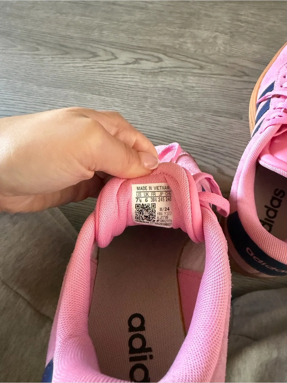 adidas Pink Suede Sneakers with Navy Stripes and Gum Sole